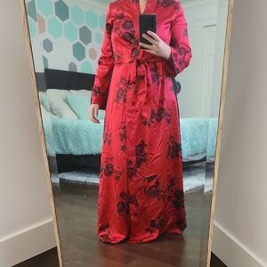La Vie En Rose Red Floral Robe